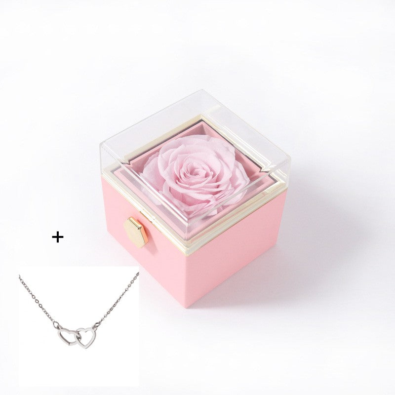 Valentine’s Day & Anniversary Surprise – Eternal Preserved Rose Gift for Women, Rotating Rose Jewelry Gift Box - Worthiy
