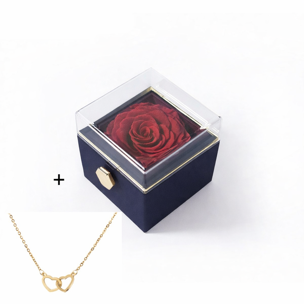 Valentine’s Day & Anniversary Surprise – Eternal Preserved Rose Gift for Women, Rotating Rose Jewelry Gift Box - Worthiy