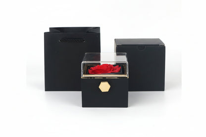 Black Eternal Rose Jewelry Box with Rotating Storage