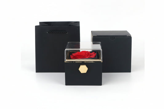 Black Eternal Rose Jewelry Box with Rotating Storage